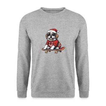 Saint Bernard Hund Weihnachten Skateboard - Unisex Pullover - Weißgrau meliert - Vorne - Alina (178cm) & Michal (187cm)