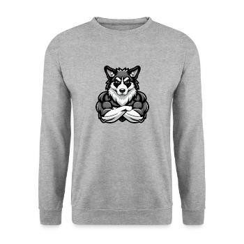 Border Collie Hund Muskeln Fitness - Unisex Pullover - Weißgrau meliert - Vorne - Alina (178cm) & Michal (187cm)