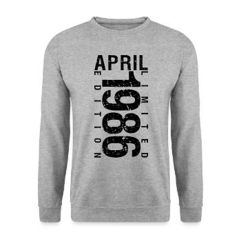 Geburtstag April 1986 April geboren im April 1986 - Unisex Pullover - Weißgrau meliert - Vorne - Alina (178cm) & Michal (187cm)