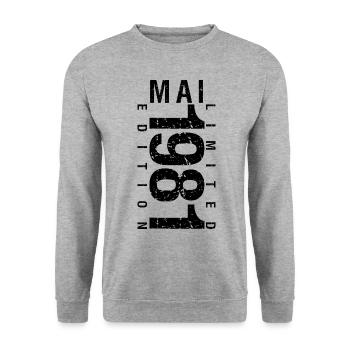 Anniversaire Mai 1981 Mai né en May 1981 - Sweat-shirt Unisexe - gris chiné - Devant - Alina (178cm) & Michal (187cm)