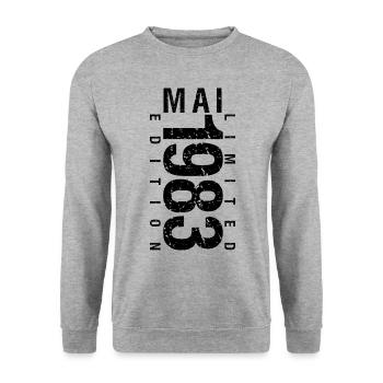 Anniversaire Mai 1983 Mai né en May 1983 - Sweat-shirt Unisexe - gris chiné - Devant - Alina (178cm) & Michal (187cm)