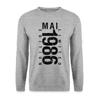 Anniversaire Mai 1986 Mai né en May 1986 - Sweat-shirt Unisexe - gris chiné - Devant - Alina (178cm) & Michal (187cm)