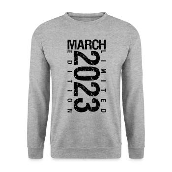 Anniversaire Mars 2023 Mars né en Mars - Sweat-shirt Unisexe - gris chiné - Devant - Alina (178cm) & Michal (187cm)