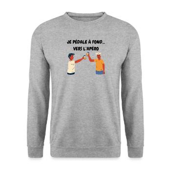 JE PÉDALE À FOND... VERS L’APÉRO - Sweat-shirt Unisexe - gris chiné - Devant - Alina (178cm) & Michal (187cm)