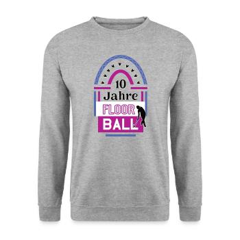 Floorball 10 Jahre Jubiläum 10. jähriges Jubi - Unisex Pullover - Weißgrau meliert - Vorne - Alina (178cm) & Michal (187cm)
