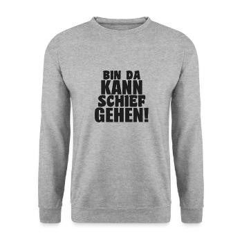 bin da kann schief gehen lustiger humor Spruch - Unisex Pullover - Weißgrau meliert - Vorne - Alina (178cm) & Michal (187cm)