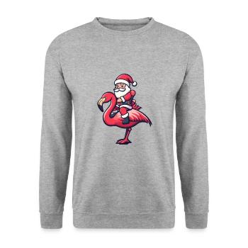 Flamingo Weihnachtsmann - Unisex Pullover - Weißgrau meliert - Vorne - Alina (178cm) & Michal (187cm)