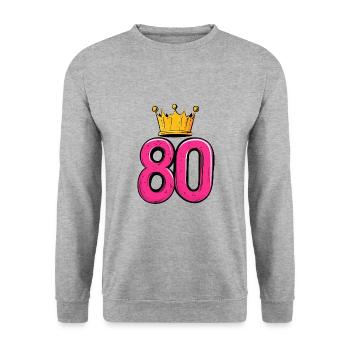 80 Zahl Krone - Unisex Pullover - Weißgrau meliert - Vorne - Alina (178cm) & Michal (187cm)