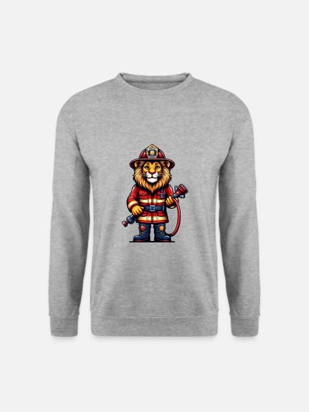Cute Lion Firefighter - Unisex Pullover - Weißgrau meliert