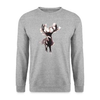 Aquarell Hirsch mit Geweih - Unisex Pullover - Weißgrau meliert - Vorne - Alina (178cm) & Michal (187cm)