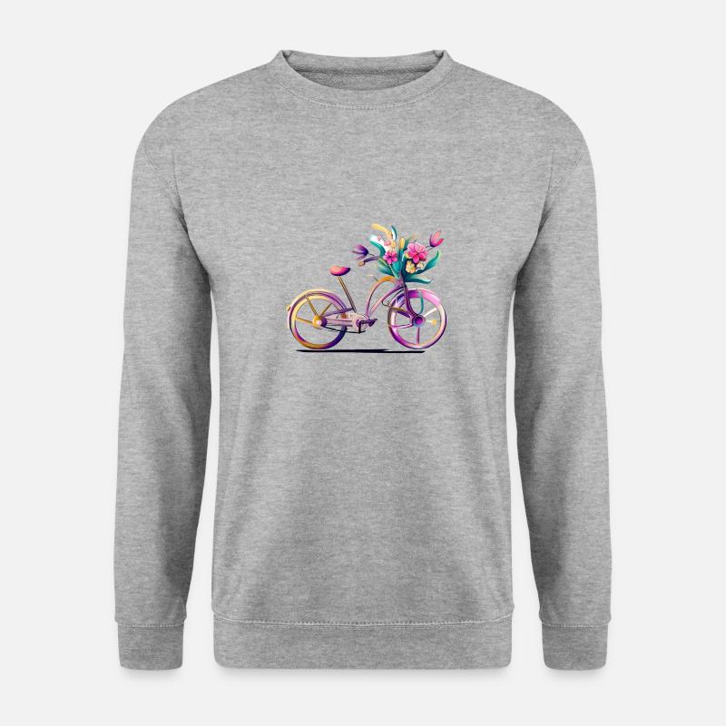 Fahrrad mit Blumen - Unisex Pullover - Weißgrau meliert