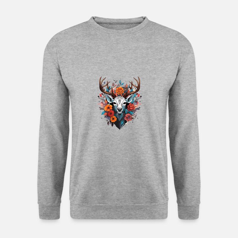 Ersatz Dirndl Hirschgeweih Hirsch - Unisex Pullover - Weißgrau meliert