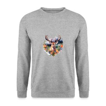 Ersatz Dirndl Hirschgeweih Hirsch - Unisex Pullover - Weißgrau meliert - Vorne - Alina (178cm) & Michal (187cm)