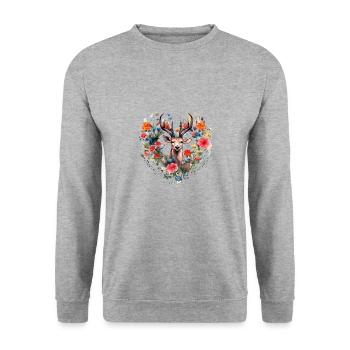 Ersatz Dirndl Hirschgeweih Hirsch - Unisex Pullover - Weißgrau meliert - Vorne - Alina (178cm) & Michal (187cm)