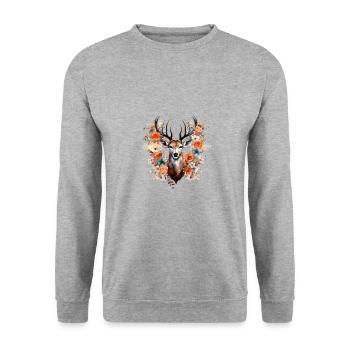 Ersatz Dirndl Hirschgeweih Hirsch - Unisex Pullover - Weißgrau meliert - Vorne - Alina (178cm) & Michal (187cm)