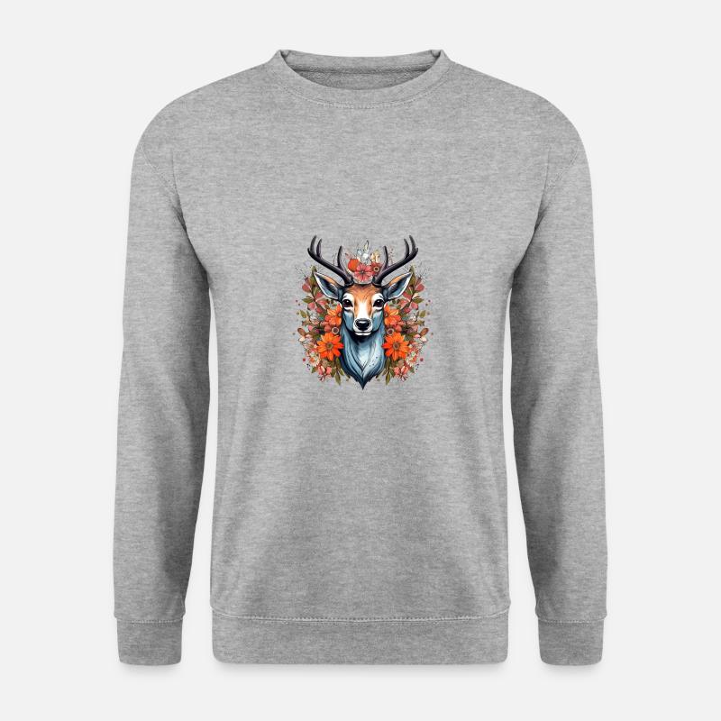 Ersatz Dirndl Hirschgeweih Hirsch - Unisex Pullover - Weißgrau meliert
