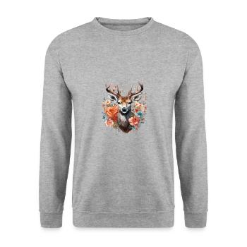 Ersatz Dirndl Hirschgeweih Hirsch - Unisex Pullover - Weißgrau meliert - Vorne - Alina (178cm) & Michal (187cm)