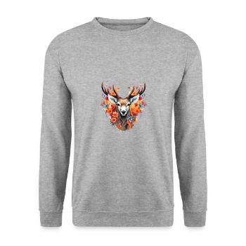 Ersatz Dirndl Hirschgeweih Hirsch - Unisex Pullover - Weißgrau meliert - Vorne - Alina (178cm) & Michal (187cm)