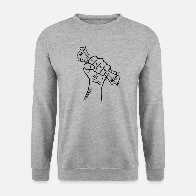 Hand mit Geld - Unisex Pullover - Weißgrau meliert