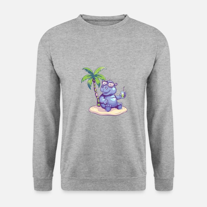 Nilpferd Sommer Strand Comic - Unisex Pullover - Weißgrau meliert