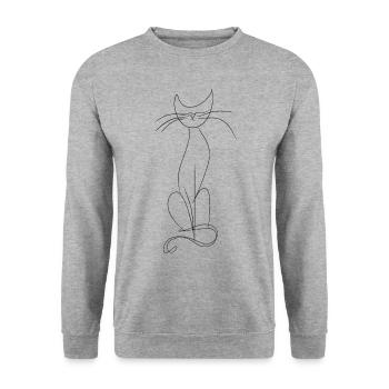 Katze Silhouette Umriss Zeichnung Lineart Kunst - Unisex Pullover - Weißgrau meliert - Vorne - Alina (178cm) & Michal (187cm)