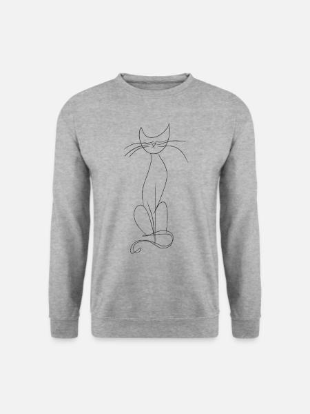 Katze Silhouette Umriss Zeichnung Lineart Kunst - Unisex Pullover - Weißgrau meliert