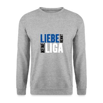 LIEBE KENNT KEINE LIGA - Unisex Pullover - Weißgrau meliert - Vorne - Alina (178cm) & Michal (187cm)