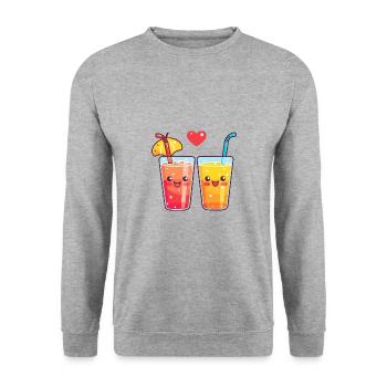 Soft DrinkCouple Love Drink Heart Valentine's Day - Unisex Sweatshirt - salt & pepper - Front - Alina (178cm) & Michal (187cm)