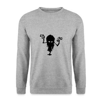 Kreatur der Schatten - Halloween - Unisex Pullover - Weißgrau meliert - Vorne - Alina (178cm) & Michal (187cm)