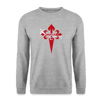 Santiago (Dunkelheit) - Unisex Pullover - Weißgrau meliert - Vorne - Alina (178cm) & Michal (187cm)