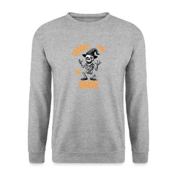 Halloween Dancing Skeleton – Fun Style - Unisex Sweatshirt - salt & pepper - Front - Alina (178cm) & Michal (187cm)