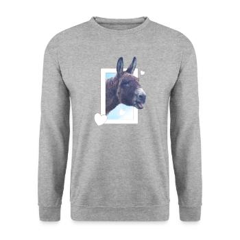 süßer Esel guckt durchs Fenster Herzen  - Unisex Pullover - Weißgrau meliert - Vorne - Alina (178cm) & Michal (187cm)
