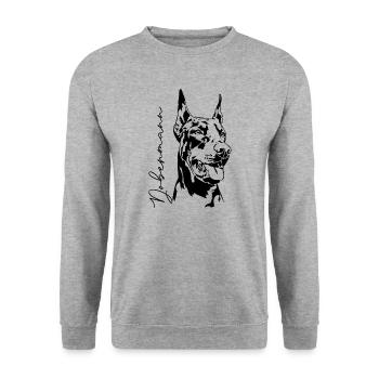 Dobermann Hundeportrait Hunde Hundesport Wilsigns - Unisex Pullover - Weißgrau meliert - Vorne - Alina (178cm) & Michal (187cm)