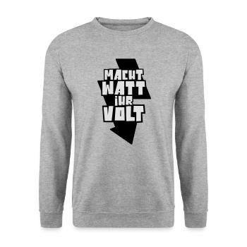 Macht Watt ihr Volt! (Geschenk) - Unisex Pullover - Weißgrau meliert - Vorne - Alina (178cm) & Michal (187cm)