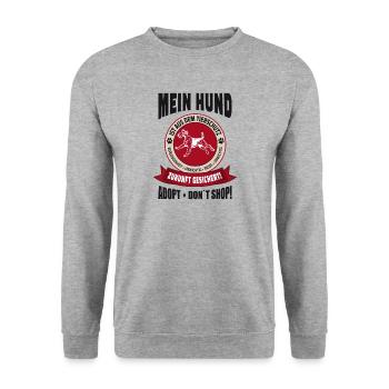 Adopt Don't shop Hunde Tierschutz Ausland Geschenk - Unisex Pullover - Weißgrau meliert - Vorne - Alina (178cm) & Michal (187cm)