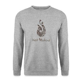 Maori Hei Matau Crochets de tatouage Idée cadeau - Sweat-shirt Unisexe - gris chiné - Devant - Alina (178cm) & Michal (187cm)