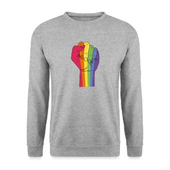 LGBT Faust Regenbogen Gay Pride Rechte - Unisex Pullover - Weißgrau meliert - Vorne - Alina (178cm) & Michal (187cm)