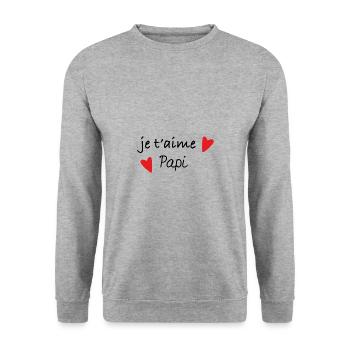Je t'aime papi de tout mon coeur - Sweat-shirt Unisexe - gris chiné - Devant - Alina (178cm) & Michal (187cm)