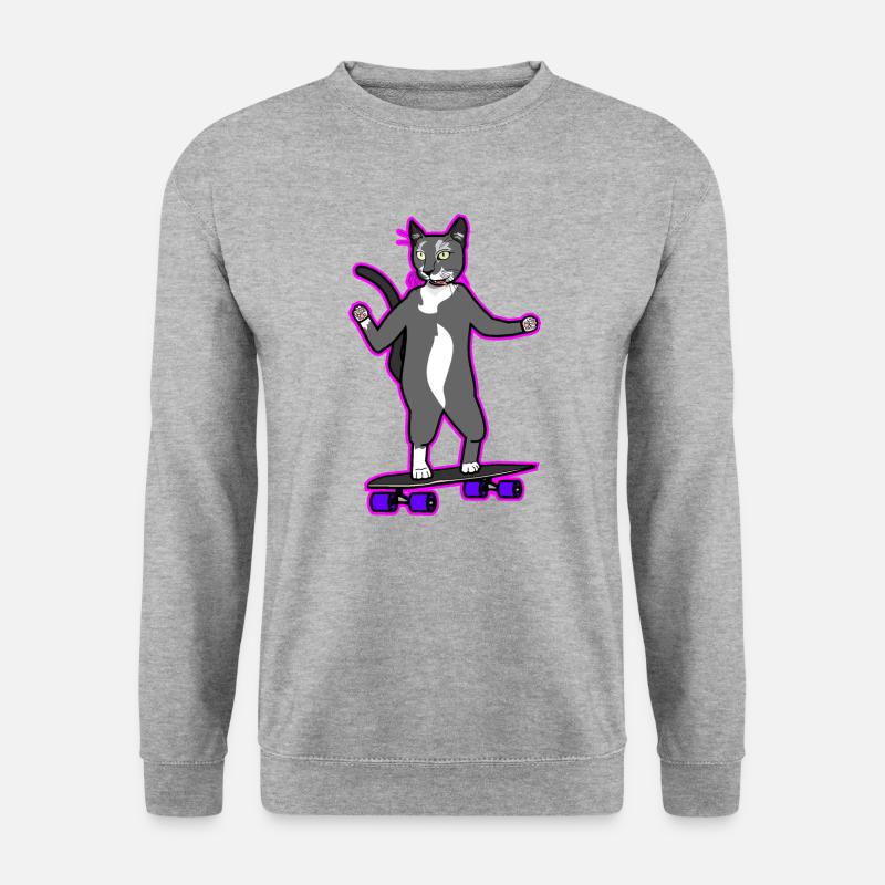 Coole Longboard Katze in pink - Unisex Pullover - Weißgrau meliert