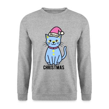 Meowy Christmas - Geschenk mit Katze - Unisex Pullover - Weißgrau meliert - Vorne - Alina (178cm) & Michal (187cm)