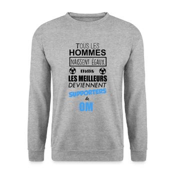 hommes naissent égaux supporter Marseille noir - Sweat-shirt Unisexe - gris chiné - Devant - Alina (178cm) & Michal (187cm)