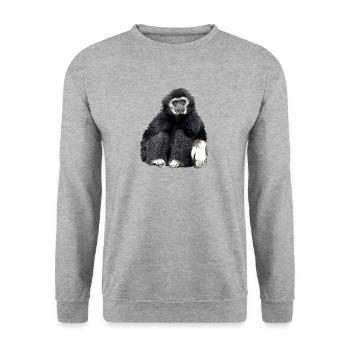 Gibbon Affe schwarz - Unisex Pullover - Weißgrau meliert - Vorne - Alina (178cm) & Michal (187cm)