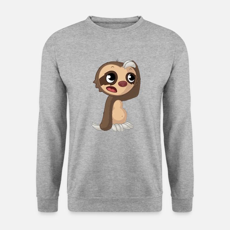 Nachdenkliches Comic Faultier - Unisex Pullover - Weißgrau meliert