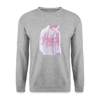 Du bist genug - Unisex Pullover - Weißgrau meliert - Vorne - Alina (178cm) & Michal (187cm)