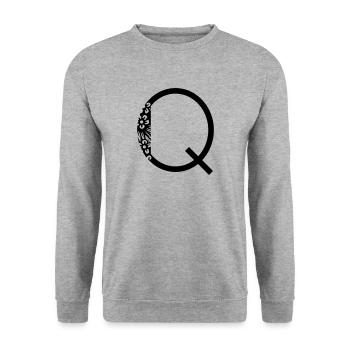Buchstabe Q - Unisex Pullover - Weißgrau meliert - Vorne - Alina (178cm) & Michal (187cm)