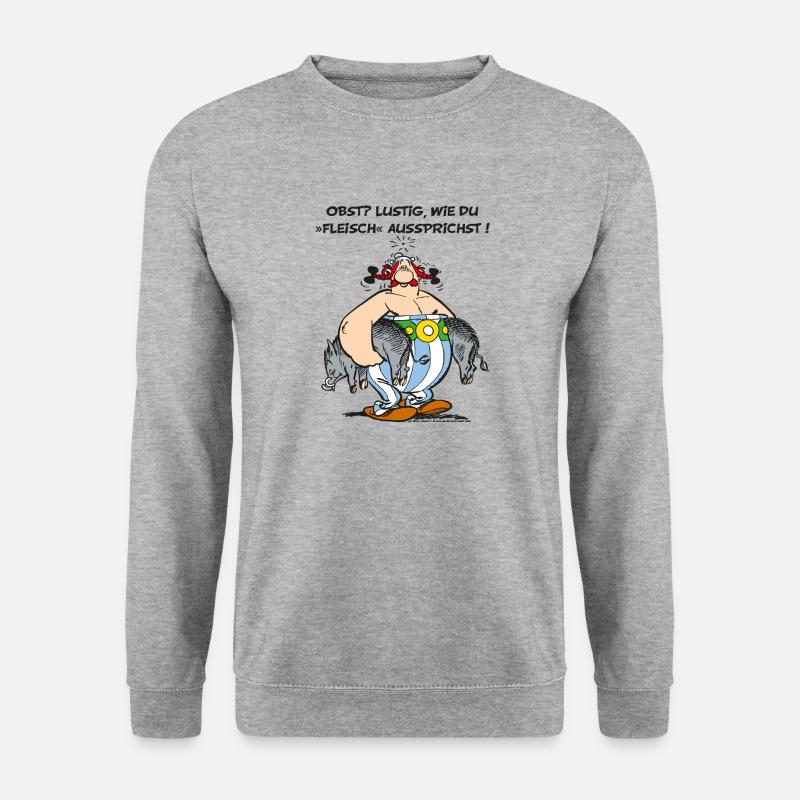 Obelix: Obst? Lustig wie du "Fleisch" aussprichst! - Unisex Pullover - Weißgrau meliert