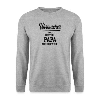 Papa Uhrmacher Uhrmacherei Juwelier Chef Meister - Unisex Pullover - Weißgrau meliert - Vorne - Alina (178cm) & Michal (187cm)