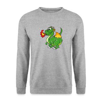 Retro Vintage Grunge Style Drache - Unisex Pullover - Weißgrau meliert - Vorne - Alina (178cm) & Michal (187cm)