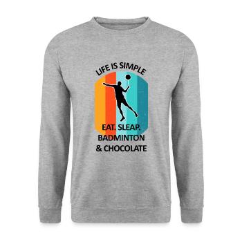Badminton Federball Badmintonspieler Schokolade - Unisex Pullover - Weißgrau meliert - Vorne - Alina (178cm) & Michal (187cm)