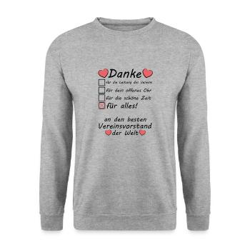 Danke Dankeschön Vereinsvorstand Verein Vorstand - Unisex Pullover - Weißgrau meliert - Vorne - Alina (178cm) & Michal (187cm)